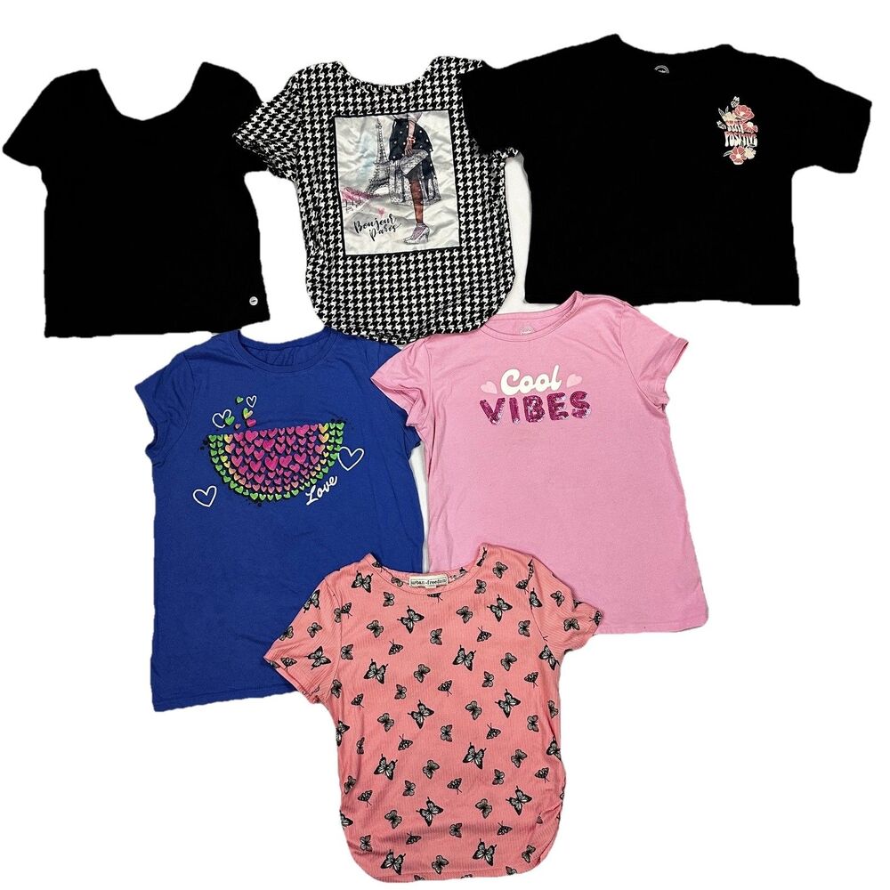 Lot of 6 Girls Tee Shirts Sz 10/12 Short Sleeve Multicolor School